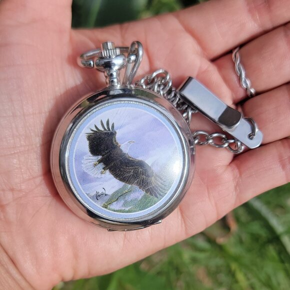 Vintage Al Agnew exclusive edition "Majestic Flight" bald eagle pocket watch - Picture 7 of 16